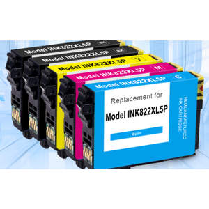 822XL Ink Cartridges Remanufactured Replacement for Epson 822XL Ink Cartridges 822 XL for Epson WF-3820 Printer WF-4820 WF-4830 WF-4833 WF-3823 Printer 5 Pack 822XL