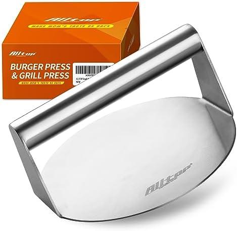 ALLTOP Smash Burger Press -Grill Essential,Stainless Steel Non-Stick Smasher Hamburger Press -Patty Maker for Flat Top Griddle,Grill,BBQ - Round Kitchen Tool (5.5 Inch)