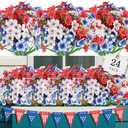 AGIRL 24 Bundles Artificial Flowers for Outdoor,No Fade Fake Plastic Flowers for Garden Porch Window Box Home,Red White Blue Faux Plants for 4th of July Memorial Day Independence Day Patriotic Decor