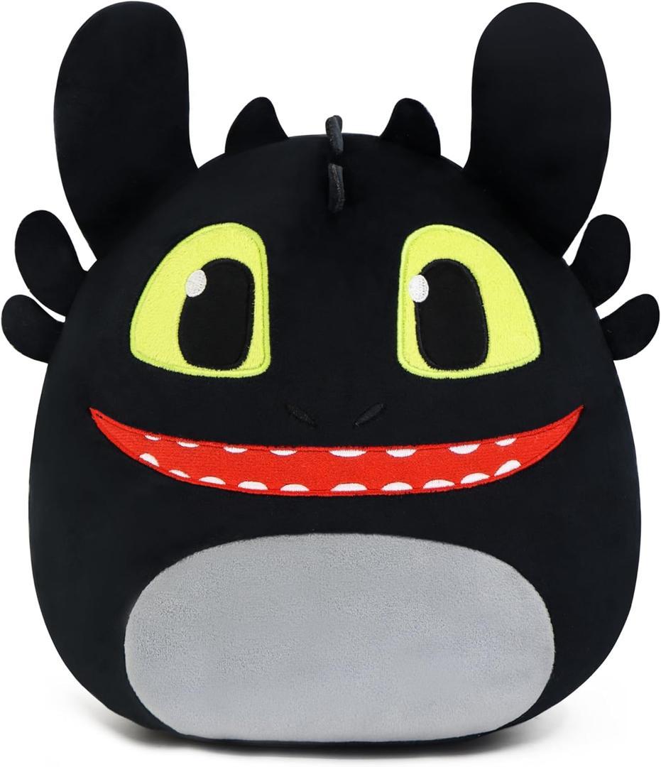 Black Dragon Plush, 11.8-Inch Soft Stuffed Animal Toy, Round Kawaii Plushie, Fantasy Creature Gift for Kids & Fans (Black Happy)