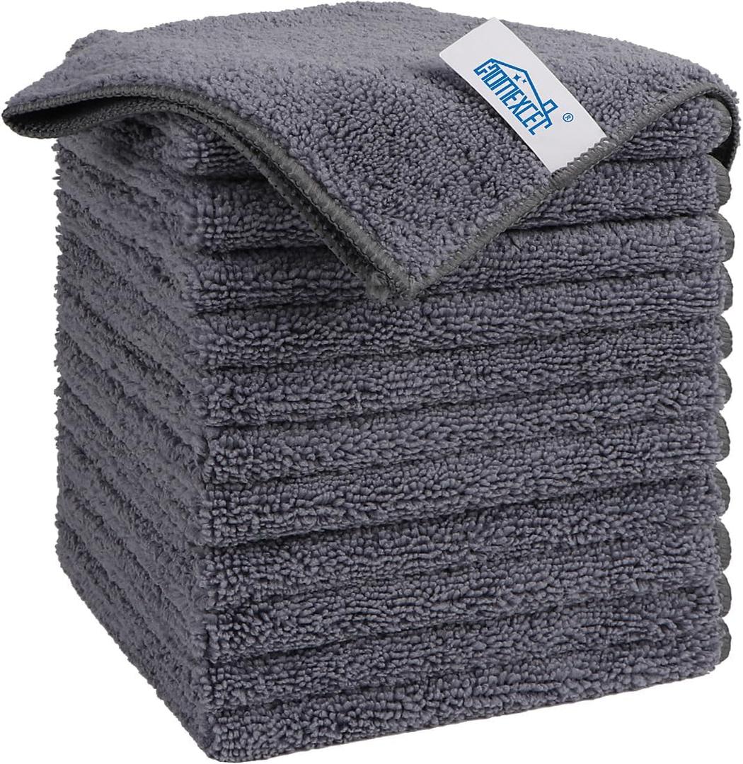 HOMEXCEL Microfiber Cleaning Cloth Grey, 12 Pack Premium Microfiber Towels for Cars, Lint Free, Scratch-Free, Highly Absorbent, Reusable Cleaning Rags for Car, Household, Kitchen, Window, 11.5"X11.5" (Grey)