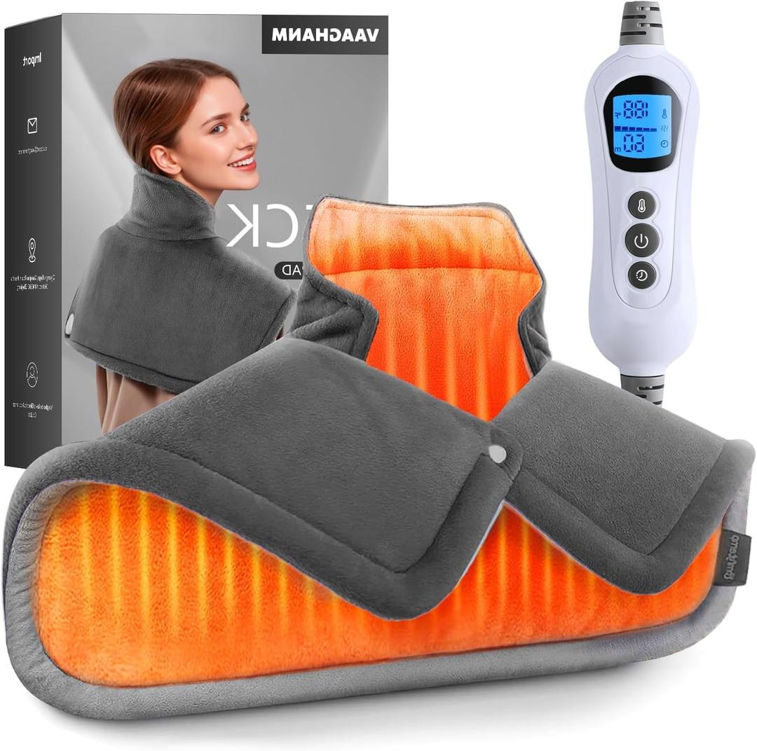 VAAGHANM Heating Pad: Electric Heat Pad for Neck & Shoulders & Back - Weighted Instant Heating Pads-6 Heat Options & 6 Auto Timer Mode- Gifts for Mom Women-Grey