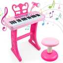 Love&Mini Kids Keyboard Toys for Girls - 37 Keys Pianos Toy with Stool and Microphone Pink Electronic Musical Instrument, Christmas Birthday Gift for Kids 3 4 5 6 7 8 Years Old Boy and Girl