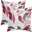 CaliTime Throw Pillow Cases Pack of 2 Cozy Fleece Falling Dahlia Floral Flowers Petals Decorative Cushion Covers for Couch Bed Sofa Farmhouse Decoration 22 X 22 Inches Burgundy Pink Grey
