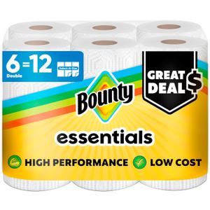Bounty Essentials Select-A-Size Paper Towels, 6 Double Rolls, White, 108 Sheets Per Roll