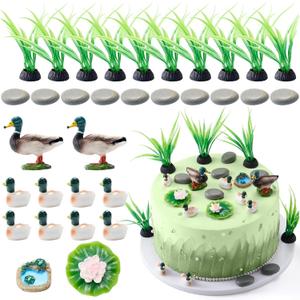 WinnerWhy 35 Pcs Mallard Duck Cake Decorations Duck Hunting Cake Topper Figures Decorations Seaweed Lotus Leaf Hunting Birthday Party Supplies for Birthday Celebration Photo Props