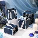 Yeaqee 50 Pcs Mini Metallic Paper Gift Bags with Handles 4x2.75x4.5'' Tiny Small Gift Bags with Thank You Tag for Wedding Graduation Birthday Party Return Gifts Jewelry Business (Navy Blue,Silver)