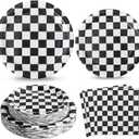 150PCS Race Car Birthday Party Decorations - Black and White Checkered Plates and Napkins for 50 Guests, Disposable Tableware Supplies for Birthdays, Game Day, and Racing-Themed Parties
