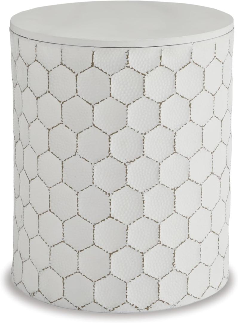 Signature Design by Ashley Polly Geometric Honeycomb Indoor Outdoor Accent Stool or Table, White