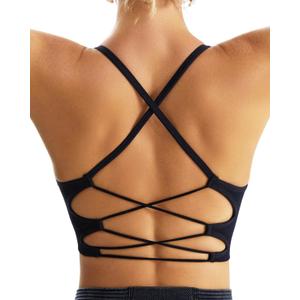 RUNNING GIRL Sports Bras for Women,Sexy Crisscross Back Seamless Padded Sports Bra Medium Support with Removable Pads (Small, Black)