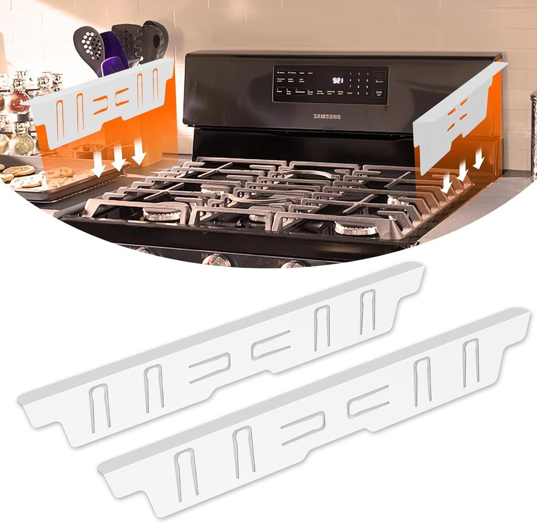 Stainless Steel Stove Gap Covers - Oven Gap Filler Kit 25.4" Between Stove & Counter Top - Heat Resistant Slide-in Range Trim Guard for Seamless Kitchen Accessories Easy Clean (White)