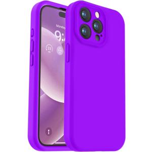 Vooii Compatible with iPhone 15 Pro Case, Upgrade Liquid Silicone, [Enhanced Camera Protection] [Soft Anti-Scratch Microfiber Lining] Shockproof Phone Case iPhone 15 Pro 6.1 inch - Neon Purple