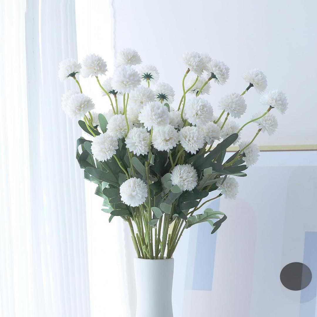 10 Pcs White Kiku Flower Fake Mums Long Stem Flowers,Faux Kiku Flower Bulk,Silk Flowers Mini Chrysanthemum Floral Arrangements,Artificial Flowers Chrysanth Mini Fake Flower