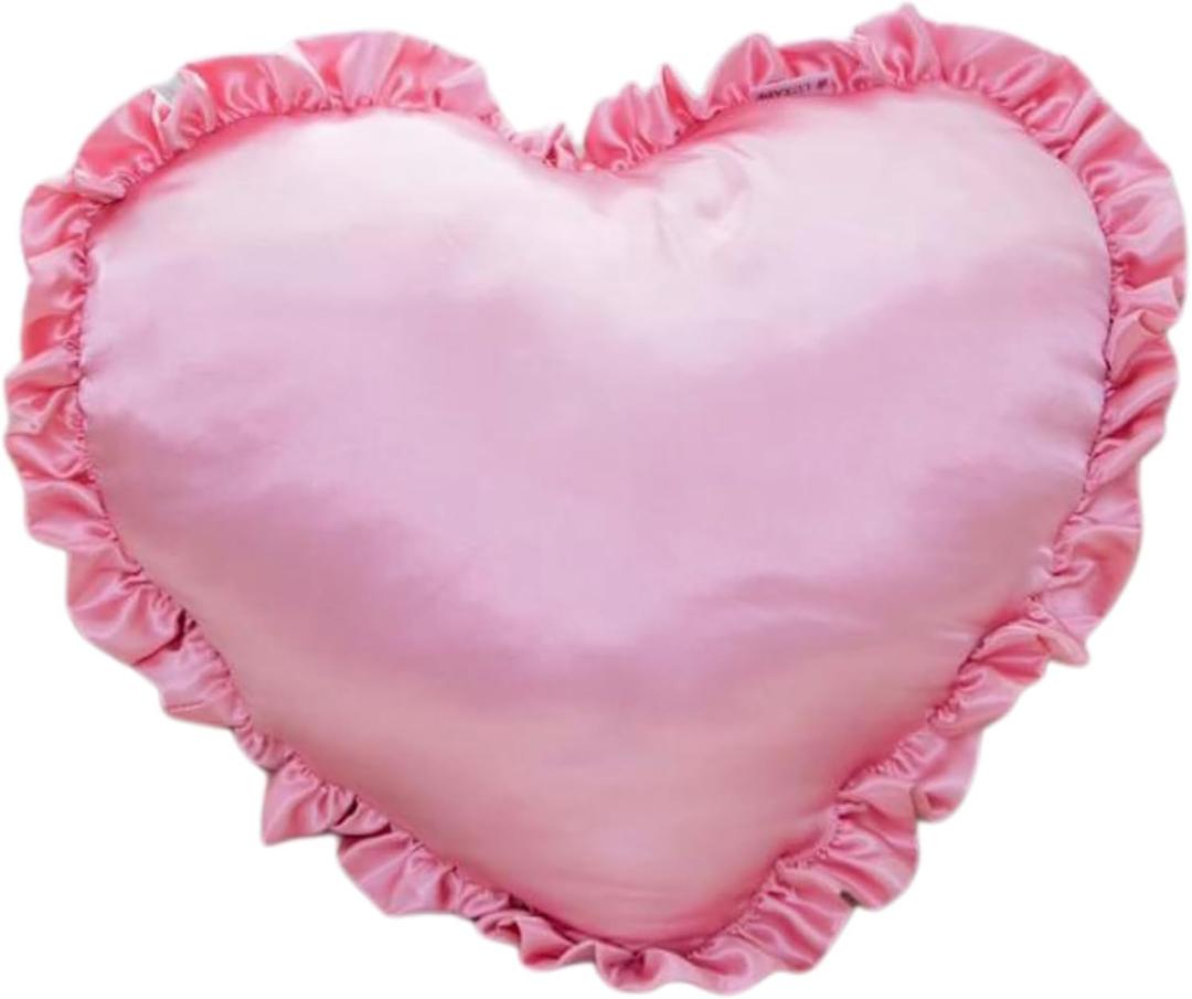 Heart Pillow - Heart Shaped Throw Pillow - 16x16in - Pink - Satin - Plush - Coquette Decor