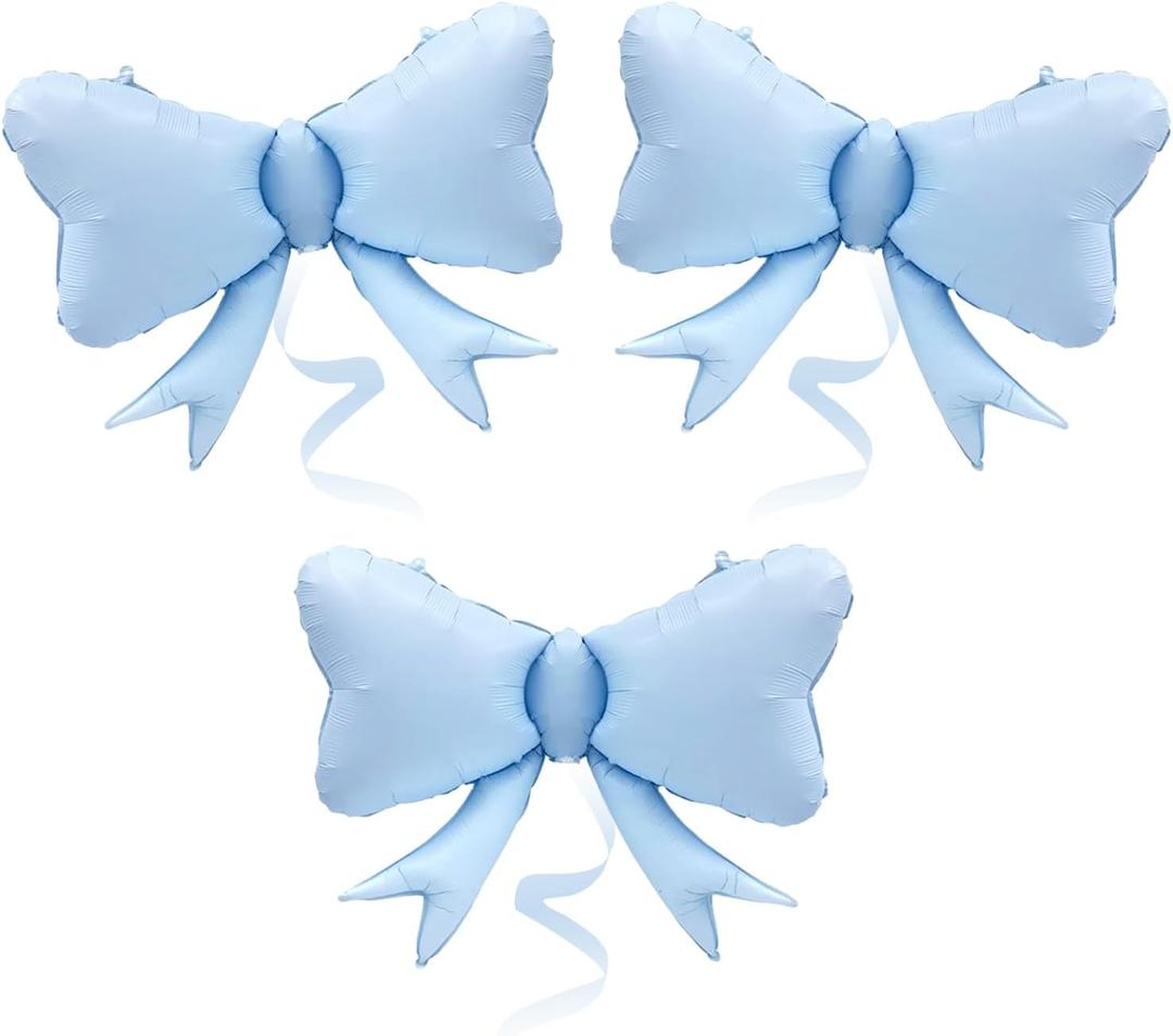Large Bow Balloons 3 Pcs - Macaron Bow Theme Birthday Party (Blue)