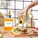 Olive Oil Dispenser Bottle for Kitchen, Soy Sauce Dispenser, Cooking Vinegar Dispenser Set, Glass Oil Cruet with 4 Pourer Spouts, Coffee Syrup Dispenser (Golden Daisy, 4 Pack)