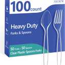 100 Count Plastic Silverware Heavy Duty -50 Forks, 50 Spoons, BPA-Free, Heat Resistant, Disposable Plastic Utensils Set, Plastic Cutlery Set, Plasticware Suitable for Party Everyday Use (100 Combo Set(Spoons+Forks))