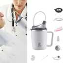 Convalescent Feeding Cup for Bedridden Disabled Patients Maternity Care Drinking - Nursing Bottle Stainless Steel Interior(13.5oz Capacity)- Replaceable Breathable Lid for Daily (White)