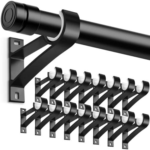 KOLAKO Curtain Rod Bracket, Black Rod Holders Hooks Heavy Duty Brackets 1 Inch for Wall Drapery Rod Support Hangers, Set of 14