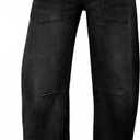 EVALESS Womens Baggy Barrel Jeans High Waisted Wide Leg Boyfriend Denim Ankle Pants (6, Black)