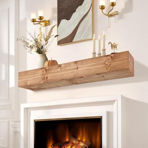 Fireplace Mantel Shelf, 48" Wooden Floating Shelf for Over Fireplace, Wall-Mounted Mantel Shelves, Decorative Mantels, Rustic Floating Mantels Shelves, Oak Color
