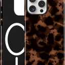 Jusy Compatible with MagSafe Brown Tortoise Shell Print Phone Case for iPhone 16 Pro Max, Amber Trendy Luxury Magnetic Soft TPU and Hard PC Protective Phone Cover for Women Girls - Brown