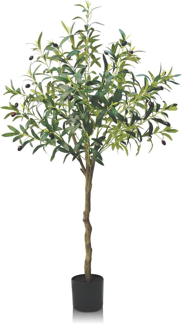 Artificial Olive Tree 4ft  Lifelike Indoor Faux Plant with One-Piece Branches, Realistic Leaves and Fruit, Evergreen, No Maintenance, for Home or Office Dcor