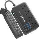 Waksmart Surge Protector Power Strip (2800J), 8 AC Outlets with 6 USB Ports 4.8A/24W Charging Station for iPhone 15 Series, 5ft Flat Extension Cord, Wall Mount for Home, Travel, Office
