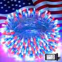 JMEXSUSS 4th of July Decorations Red White and Blue Lights, 33ft 100 LED String Light Indoor Plug-in, 8 Modes Patriotic 4th of July Lights for Indoor Outdoor Independence Day American Flag Holiday