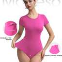 Women's Double-Lined Round Neck Short Sleeve Bodysuit Stretchy T-Shirt Body Suits Basic Tops for 2026 Summer Wear (Pink)