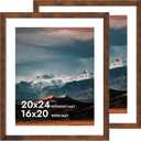 iRahmen 20x24 Poster Frame with 16x20 Mat - Plexiglass Wooden Picture Frames for Photo Wall Gallery Mounting (Dark Brown, Set of 2)