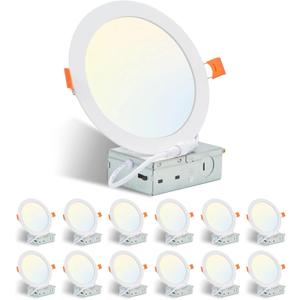 12 Pack 6 Inch Recessed Lights, 5CCT Adjustable LED Ceiling Light, IC Rated Slim Flush Mount Light Fixture for Bedroom Kitchen Bathroom, 12W 1050LM, ETL Certified (4 Inches)