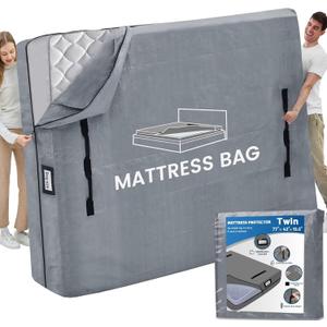 Mattress Bags for Moving and Storage, BETU Twin Mattress Protector Waterproof Mattress Cover with 8 Heavy Duty Handles and Zipper Extra Thick Moving Supplies for Dorm Bed Reusable (77x42x13.5 Grey) (Gray)