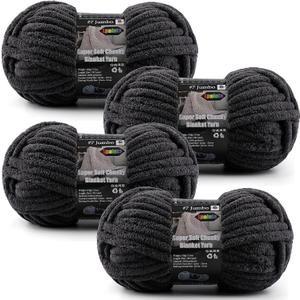 4-Pack Chunky Yarn for Crocheting Blankets & Big Projects - 14oz/152.8yd Total, Ultra Soft & Bulky Chenille Yarn, Perfect for Blankets, Amigurumi, Black
