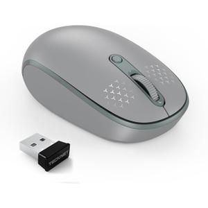 TECKNET Wireless Mouse, 2.4G Quiet Computer Mouse with USB Receiver, 4 Buttons Portable Cordless Mice for Chromebook, Laptop, PC, Mac, 800/1200/1600 DPI - Grey