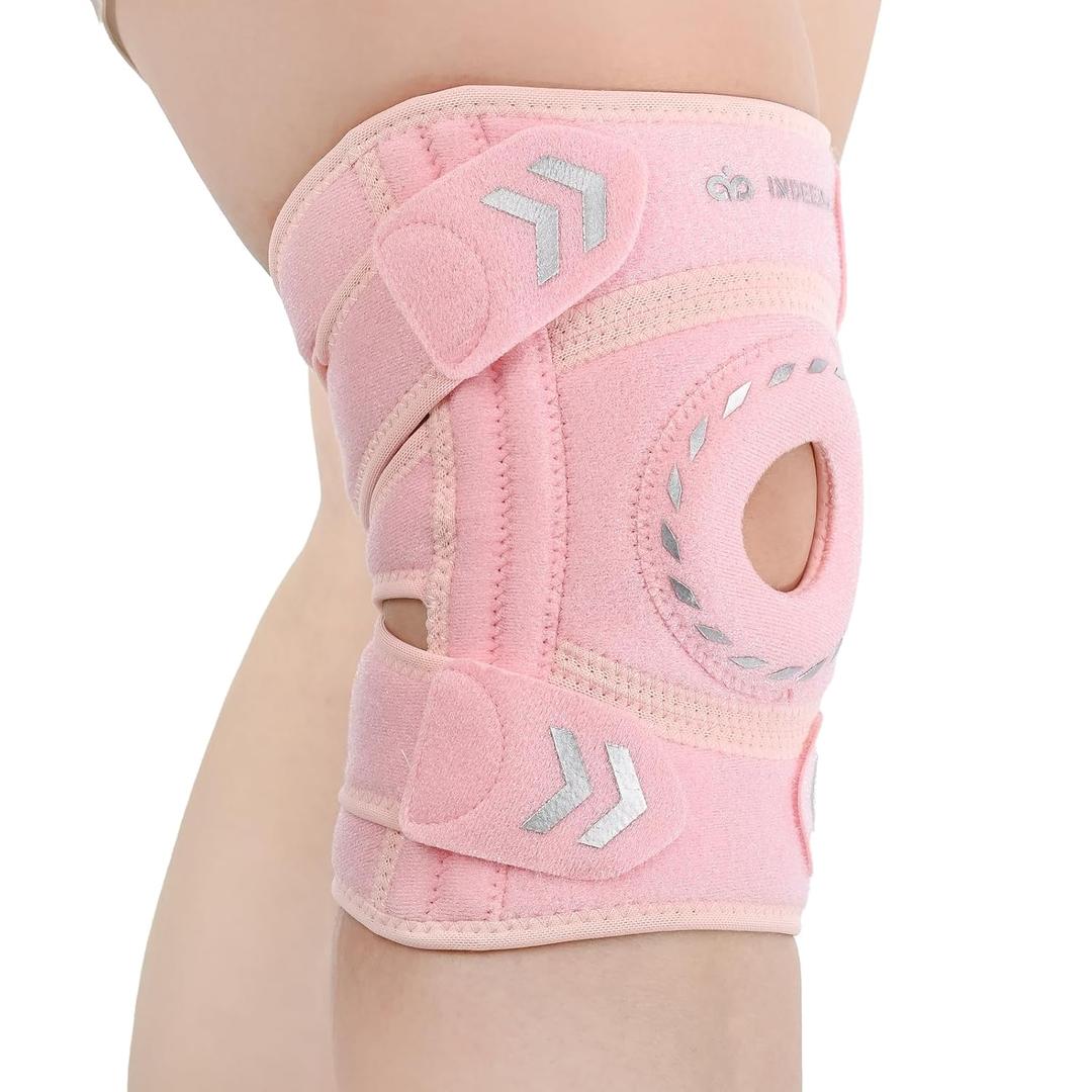 Knee Support Brace for Women Men, Adjustable Knee Compression Sleeve Brace Patellar Pad Tendon - Arthritis Pain, Meniscus Tear, Injury Recovery, Running, Workout, Neoprene Knee Braces with Stabilizers and Open Patella, Pink (Pink)