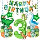 Amandir Dinosaur 3rd Birthday Party Decorations for Boys Girl, Foil Green Star Number 3 Dinosaur Balloons with Happy Birthday Banner Hanging Swirls for Three Rex Dino Baby Shower Kids Party Supplies