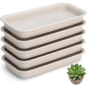 5 Packs Rectangular Plastic Plant Saucers No Holes Drip Trays for Potted Plants, Humidity Trays for Indoor Plants, Plant Saucers for Indoors, Ideal for Window Sill Plant Shelf