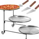 7 Pcs Pizza Pan Riser Stands Sets, Including 3 Tier Dessert Stand with Stainless Steel Pizza Pans(7.87in), and 3 Cake Spatulas for Cakes, Desserts, Pizza, Appetizers