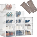 HomeBuddy Shoe Organizer for Closet - 12 Pack Shoe Boxes Clear Plastic Stackable Bins, Clear Shoe Boxes Stackable with Lids, Sneakers Storage Case, Zapateras Organizer for Shoes, Closet Shoe Organizer