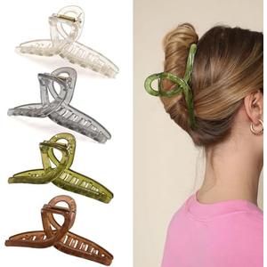 MEDOCA 4PCS Hair Claw Clips - Hair Clips for Women - Jelly Claw Clips for Thick Hair - Large Claw Clips for Women Girl - Light Color