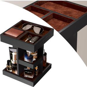 Spinning Cologne Organizer for Men, 3-Tier Wooden Perfume Organizer Rotating with Velvet Lining, Cologne Stand for Men for Dresser, Desk, Bathroom, Valentine's Day Gifts for Husband (Black)