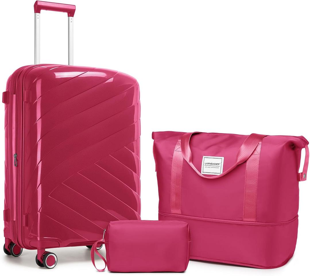 Carry On Luggage 22x14x9 Airline Approved, 20 Inch Expandable Hardshell Luggage Carry-on Suitcases with Spinner Wheels, Carry On Suitcase Set for Women (ROSE RED) (20IN+DB/TB)