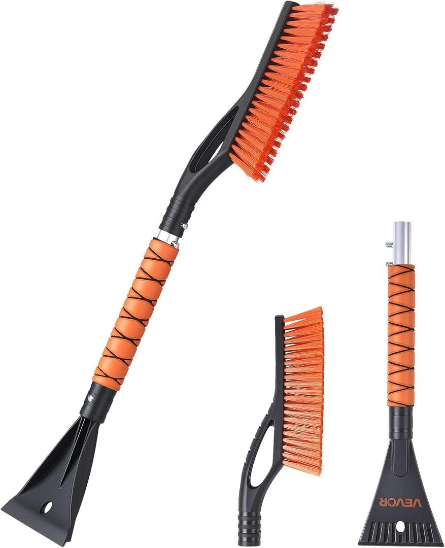 VEVOR Snow Brush and Ice Scrapers for Car Windshield, 27-inch Aluminum Snow Scraper Removal Tool with Foam Grip & Scratch-Free Bristles, Detachable and Easy-to-Carry for Cars, Trucks, SUVs, RVs (2in1)