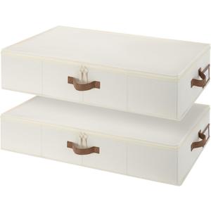 StorageWorks Underbed Storage Containers with Lids, 2-Pack 6" Low Profile Under Bed Organizers for Clothes, Bedding and Sweaters, 53L Large Fabric Storage Bins, Foldable Space Saving, Beige (Medium)