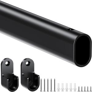 Mavivegue Oval Closet Rod, Closet Rods for Hanging Clothes, Adjustable Closet Rod – Expandable 17 to 40 Inches, Heavy Duty Closet Rods for Laundry Room, RV, Closet Storage (Black)