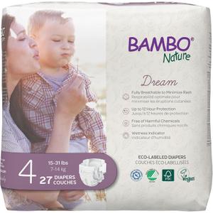 Bambo Nature Hypoallergenic Baby Diapers, Eco-Labelled Sustainable Diapers, Enhanced Leakage Protection, Totally Chlorine-free, Skin Friendly, and Super Absorbent - Size 4 (27 Count)