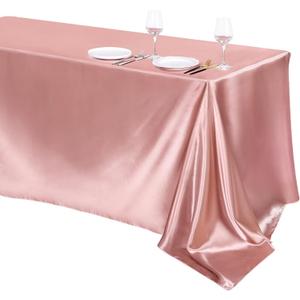 TURSTIN 1 Pack Rose Gold Satin Tablecloth 102 x 58 Inch Overlay Satin Table Cover Rectangle Bright Silk Tablecloth Smooth Fabric Table Decoration for Wedding Banquet Party Events