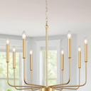 Gold Chandelier Light Fixture, 8 Lights Chandelier for Dining Room Light Fixture, Candle Pendant Light Fixtures Ceiling Hanging for Kitchen Living Room Bedrooms Entryway