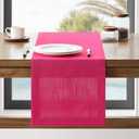ZeeMart Linen Textured Border Table Runner, 14 x 108 Inch Hot Pink, Farmhouse Style Pink Table Runners 108 Inches Long, Easy Care Everyday Polyester Table Runner
